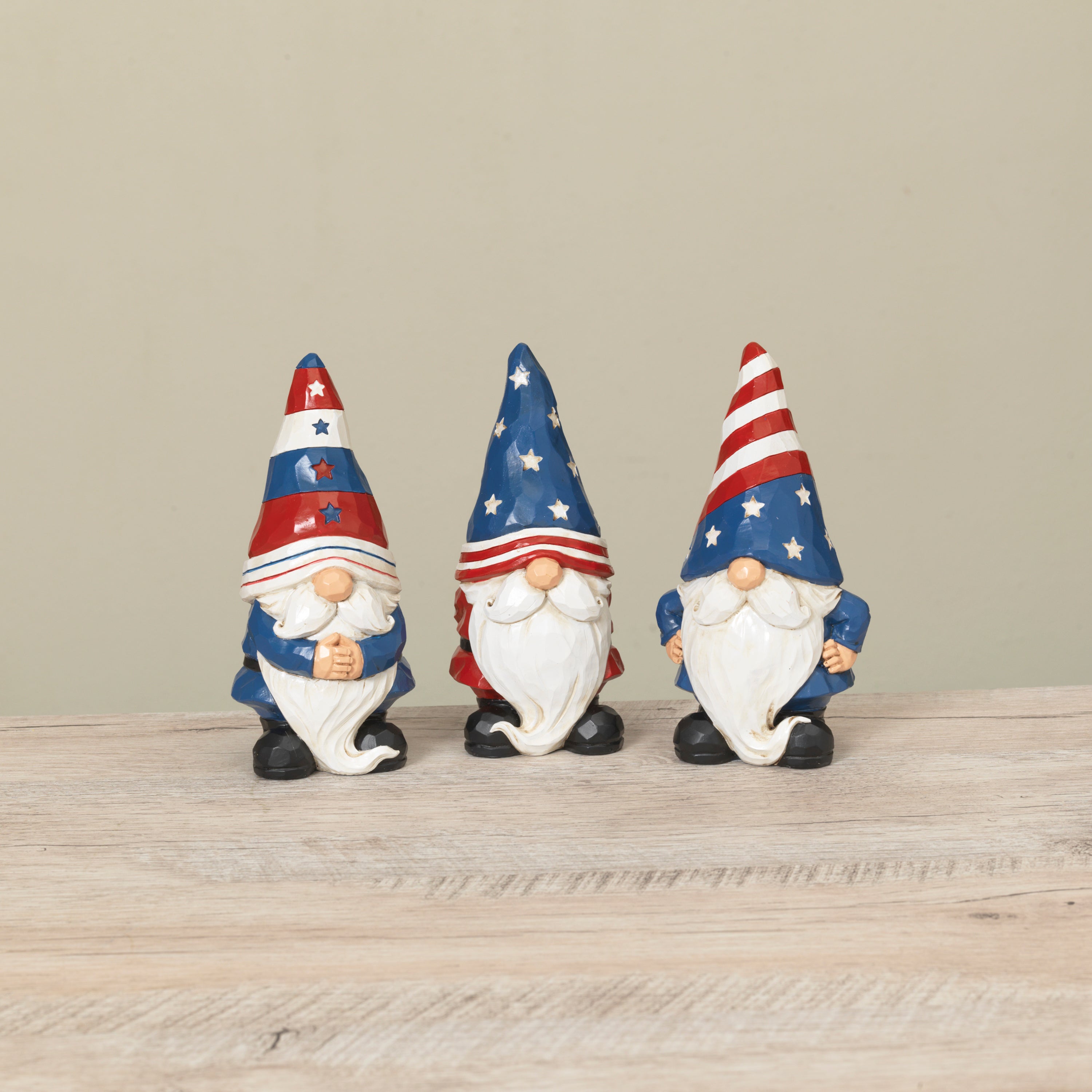 6.3 in. Resin Americana Gnome Figurines, set of 3
